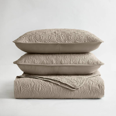 Quebec Khaki Reversible 3-Piece Full/Queen Quilt Set