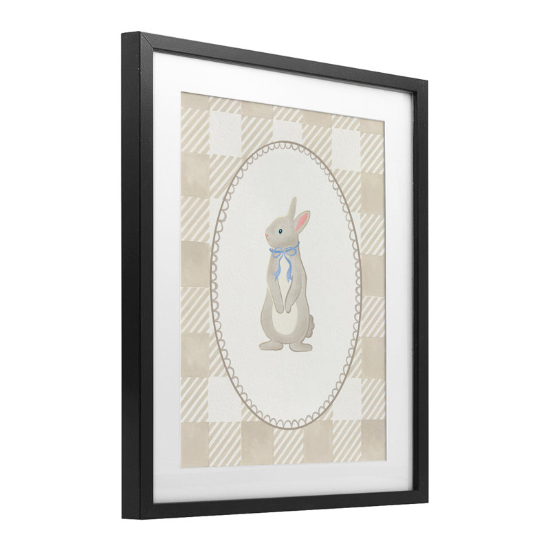 «Bunny on Green Gingham», reproduction d'art sous verre encadrée par The Paper Curator, Cadre noir minuit, H 16 po x l 13 po