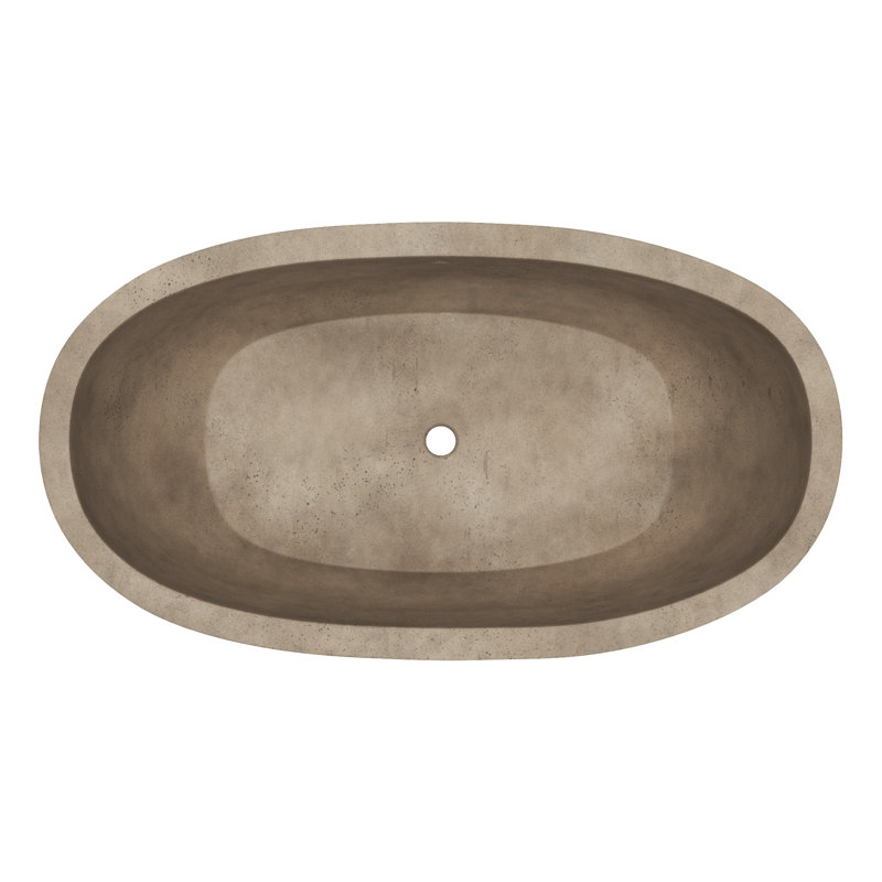 Avalon NativeStone Freestanding Soaking Cement Bathtub, Ash, 22" H x 36" W x 66" L
