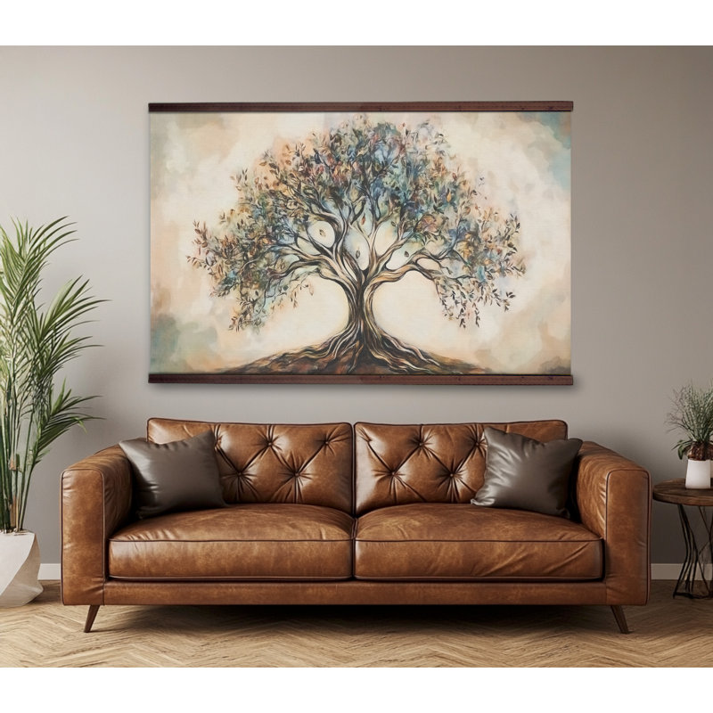 Yggdrasil Tree of Life Wall Tapestry – Watercolor Canvas Print with Wooden Hanger, 40" H x 60" W