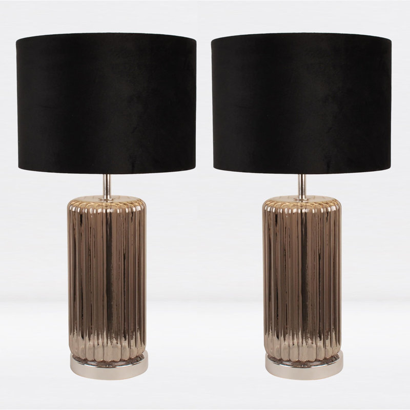 Weisend Glass Table Lamp, Chrome Smoke Grey Base/Black Shade