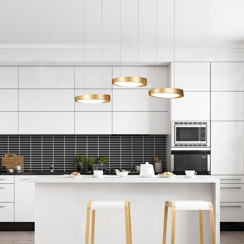 3-Light Modern Linear LED Pendant Light In Dark Gold Finish, 3 Lights