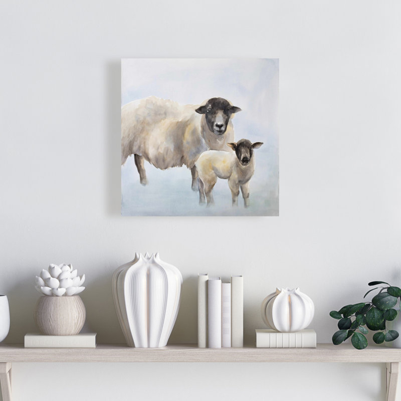 «Sheep with a Lamb», reproduction de peinture à l'huile sur toile tendue, H 12 po x l 12 po x P 1,5 po