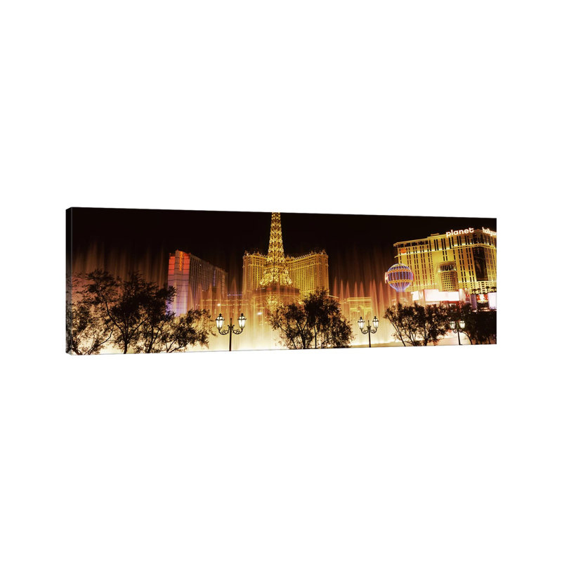 Hotels In A City Lit Up At Night, The Strip, Las Vegas, Nevada, USA - Wrapped Canvas Panoramic Print