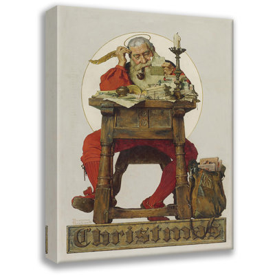 Santa Claus at his Desk Christmas by Norman Rockwell Gallery Wrapped Canvas