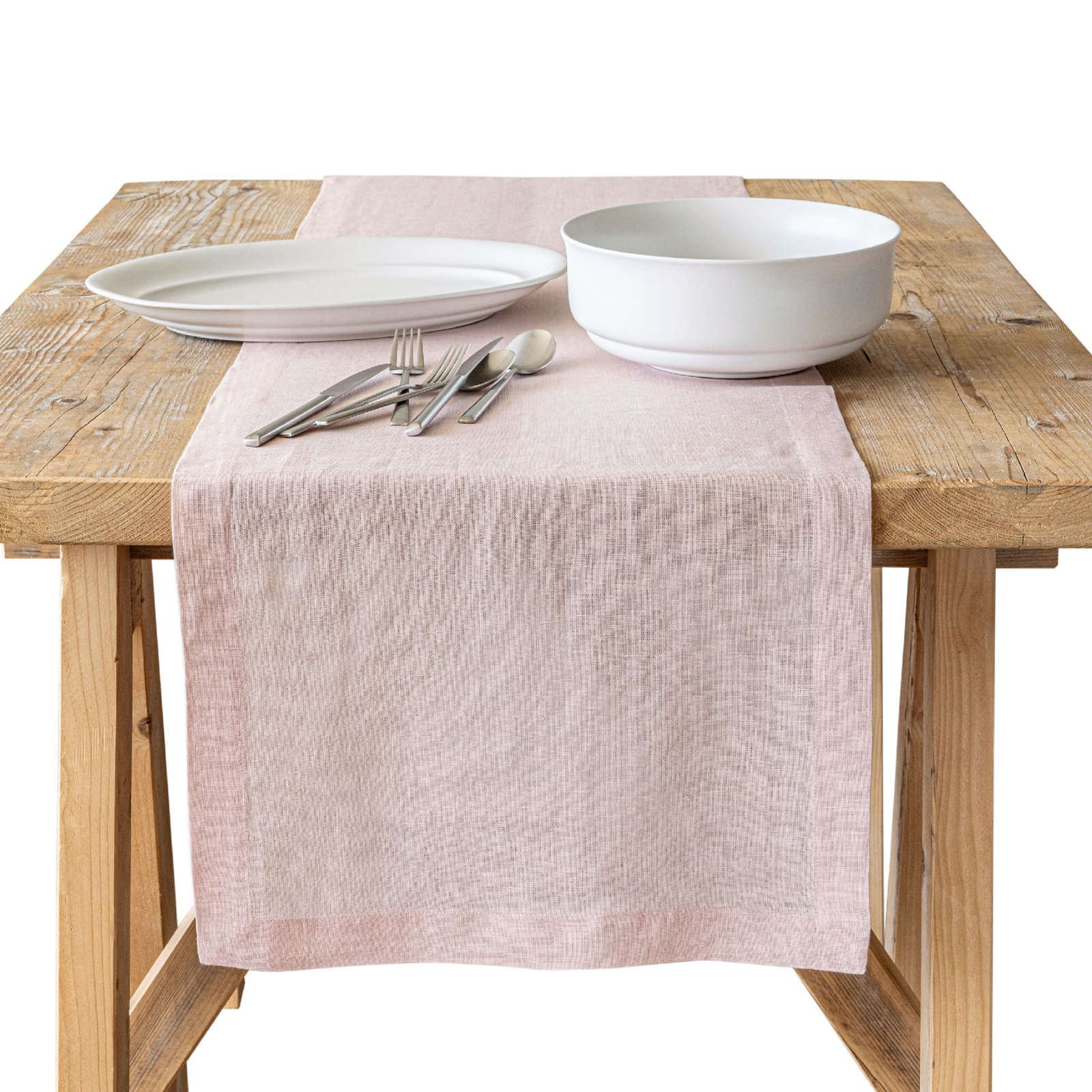 over&back Washed 100% Linen Table Runner - Machine Washable, 18" W x 90" L, Pink