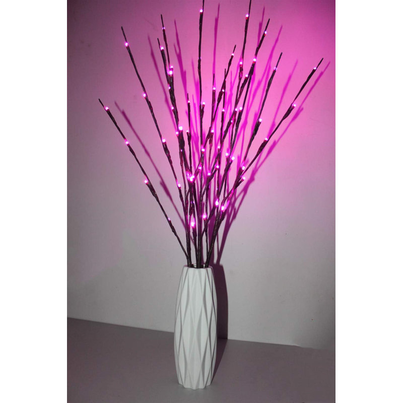 1 lumières à branches lumineuses à DEL avec 5 branches, branches de saule artificiel brun de 30 pouces avec vases de fées blanches, bâtonnets décoratifs pour la fête