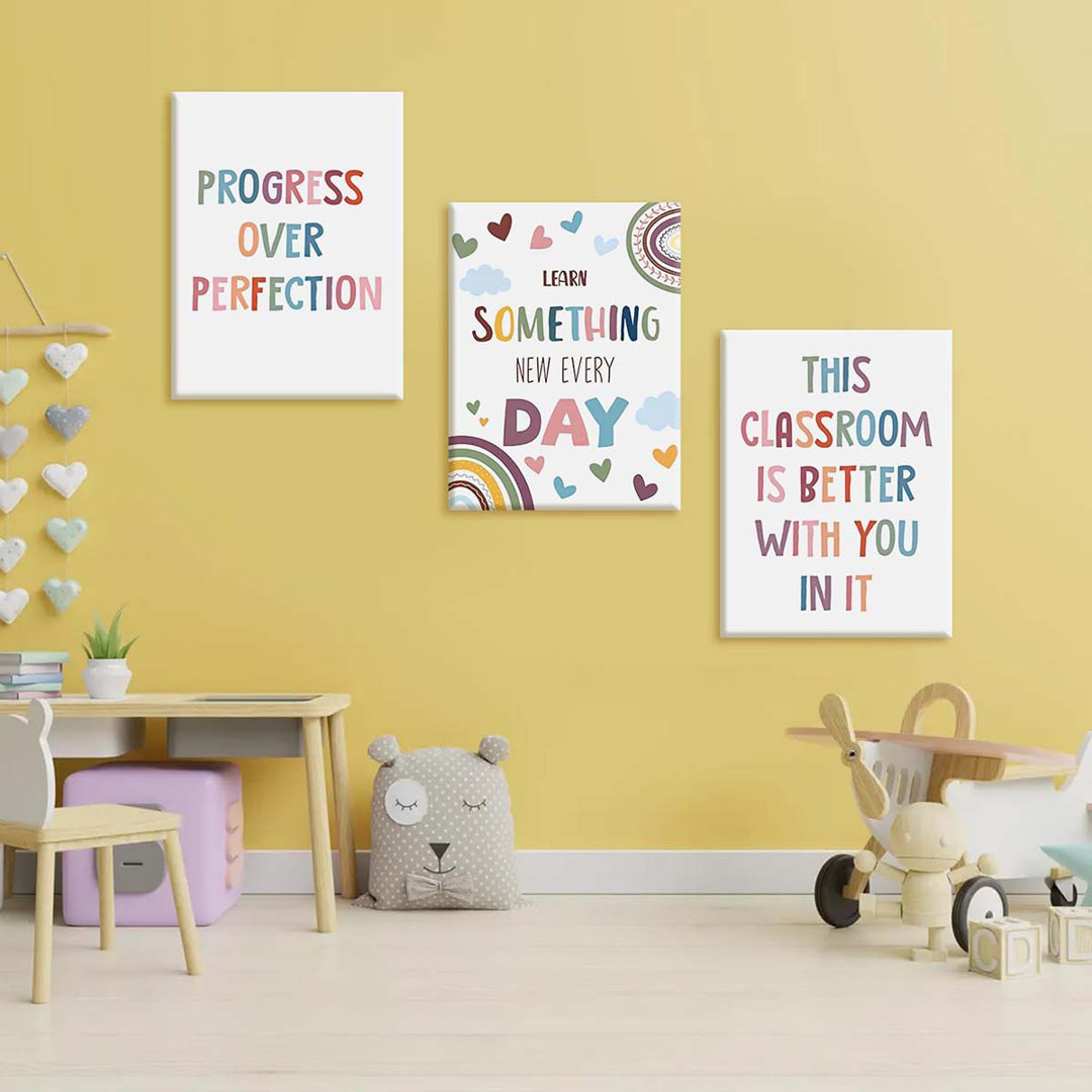 60*40,3Pcs Motivational Classroom Canvas Wall Art Rainbow Nursery Wall Decor Paintings.