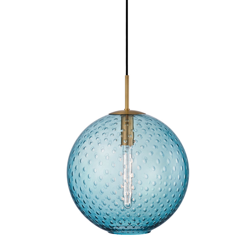 Rousseau 1 Light Pendant, 19" H X 16" W X 16" D, Clear, Aged Brass