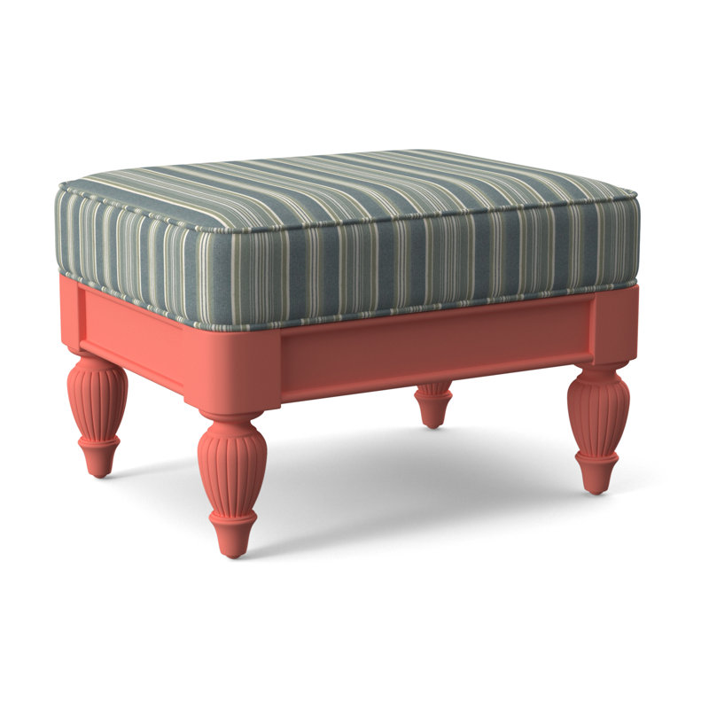 Grand View Ottoman, Java Finish, Green and Blue Stripe; 0252-54