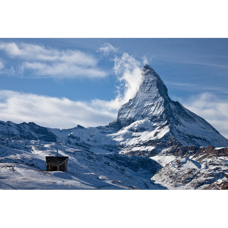 Riffelberg Chapel In The Snow Below The Matterhorn - Wrapped Canvas Print, 51cm H x 76cm W