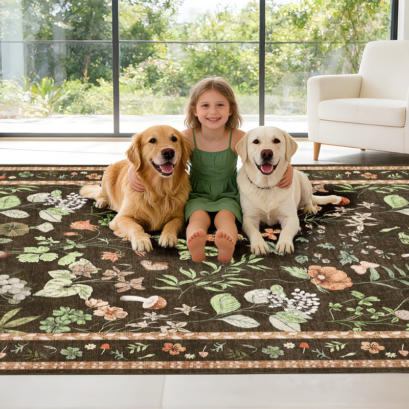 Area Rugs  Washable Non-Slip, Floral Vintage Distress Print Pattern Medallion Carpet for Living Room Bedroom Dining Room,