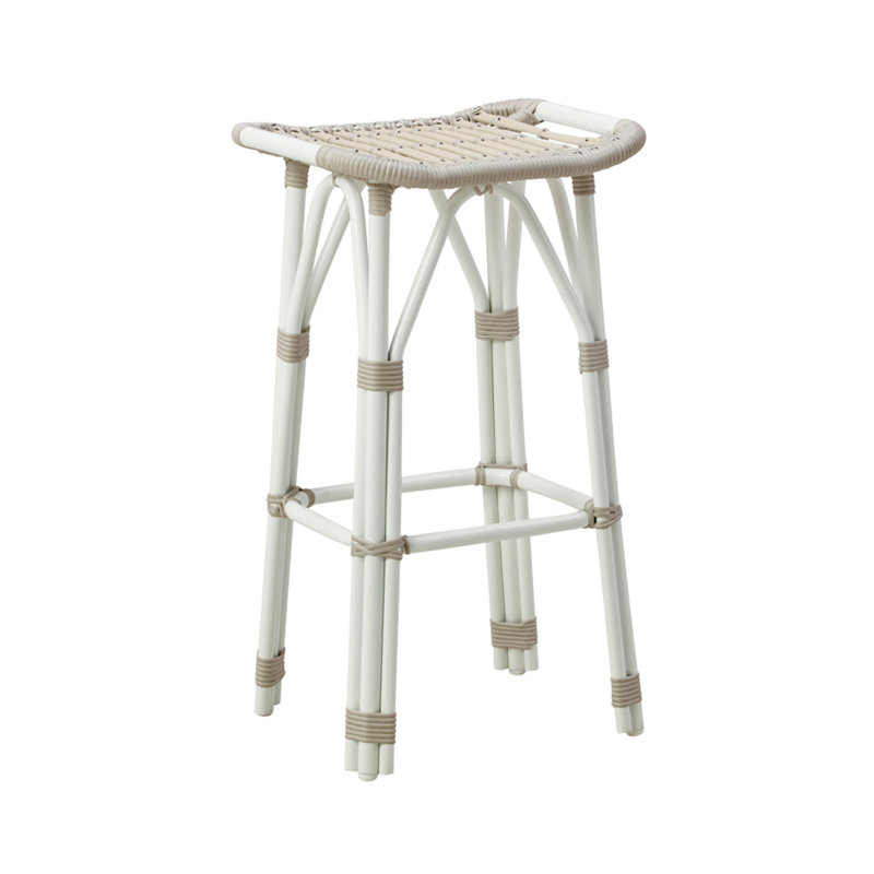 Salsa Outdoor Bar Stool, Sailcloth Seagull Geometric Sunbrella® Basketweave