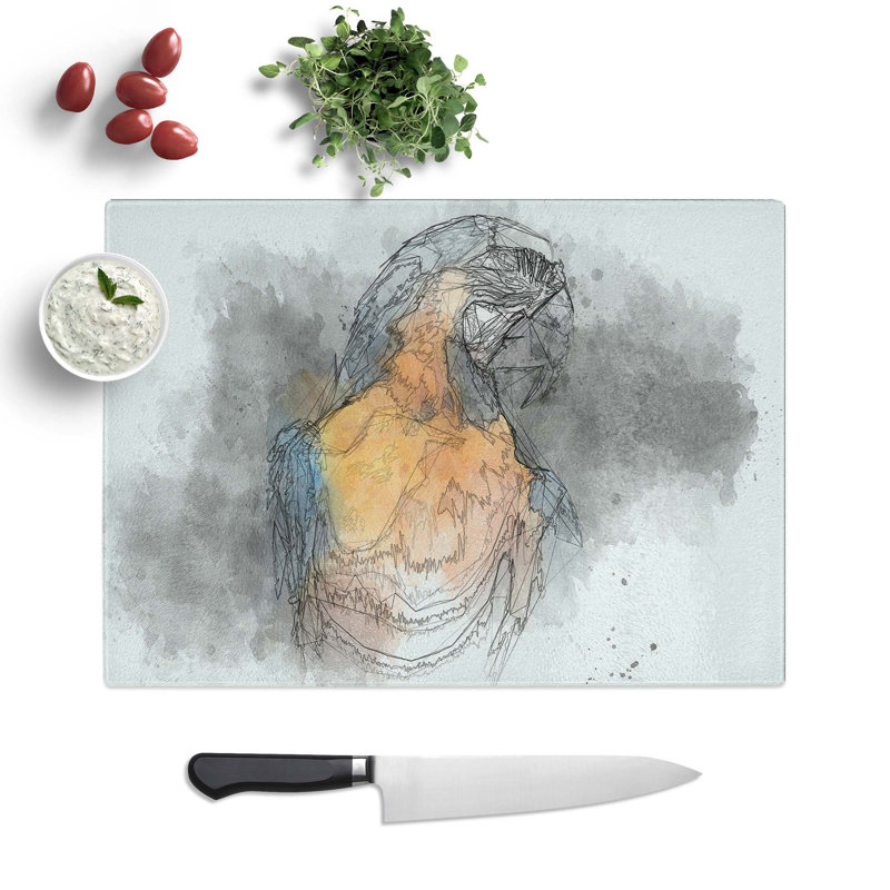 Tempered Glass Macaw Parrot Chopping Board, 39 cm W x 28.5 cm L
