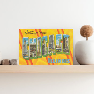 «Greetings From Chicago Illinois Vintage Architecture City», reproduction d'art