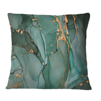 Turquoise et gris luxueux abstrait Art fluide IV - Coussin décoratif imprimé moderne