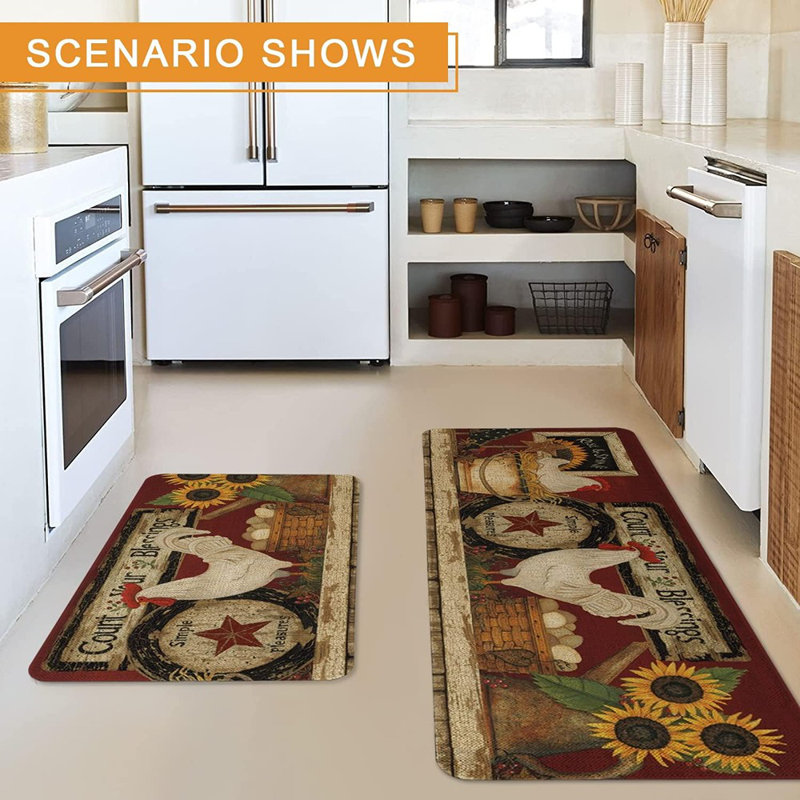 Ensemble de 2 tapis de cuisine de ferme - [Couleur non spécifiée] - Coq de ferme / tapis saisonnier, lavable, antidérapant pour la cuisine