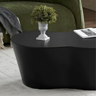 Table basse de 50 pouces de forme unique en fibre de verre robuste pour salon sans assemblage noir