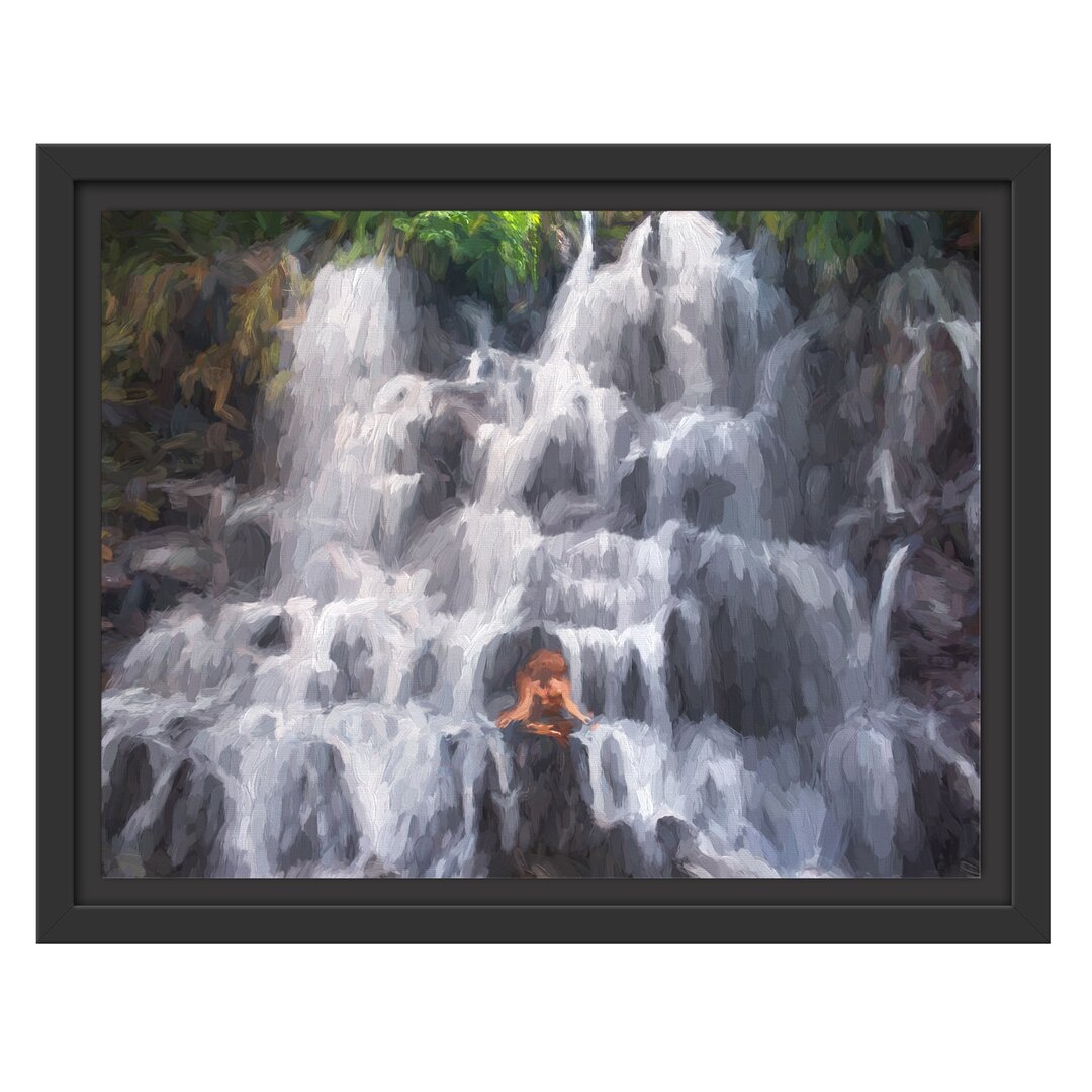 Gerahmtes Wandbild Yoga am Wasserfall in Bali