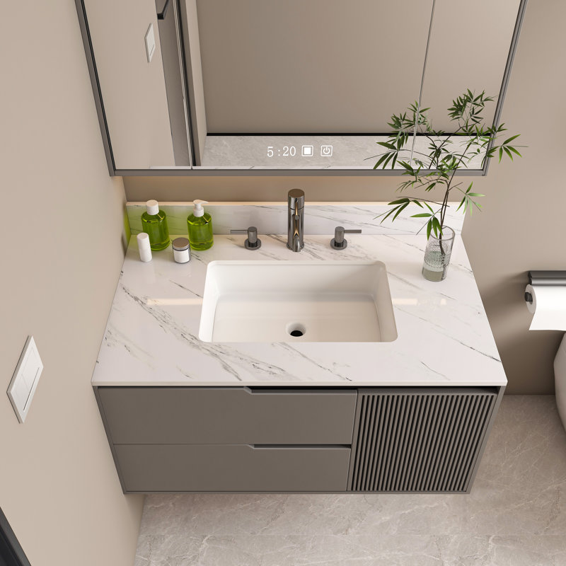 Comptoir de meuble-lavabo blanc Carrara de 37 pouces avec trou de robinet pré-percé et dosseret de 4 pouces Iverra (lavabo seulement)