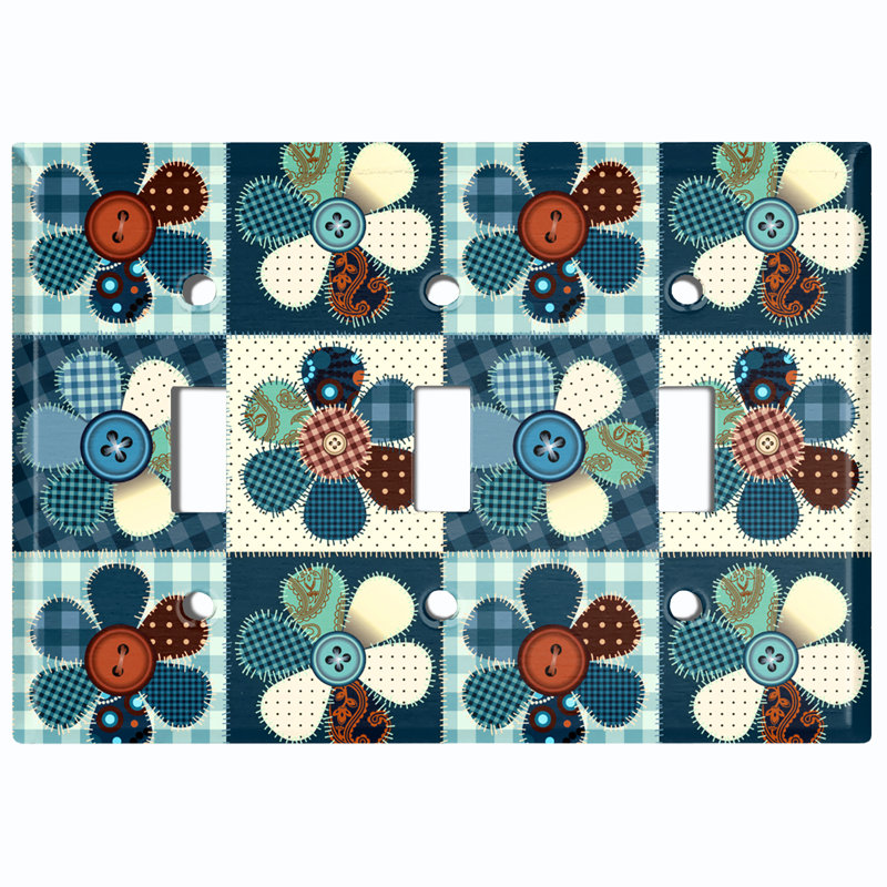 Flowers Patterned 3 - Gang Toggle Light Switch Standard Wall Plate