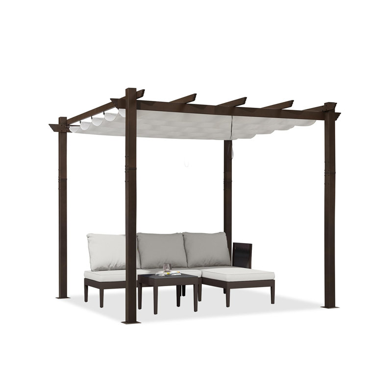 Pergola en aluminium mauve avec auvent, Blanc, H 96,5 po x l 118 po x P 118 po