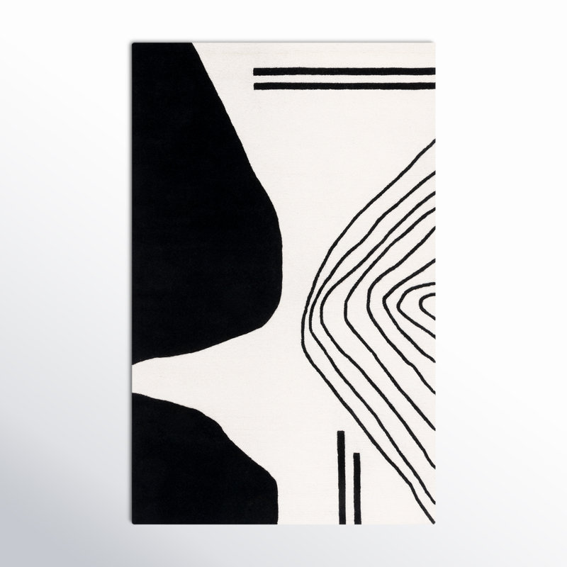 Felipe Handmade Wool Ivory/Black Rug, Rectangle 2' x 3'