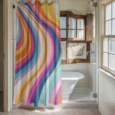 Rideau de douche standard 1 pièce Retro Wavy Lines