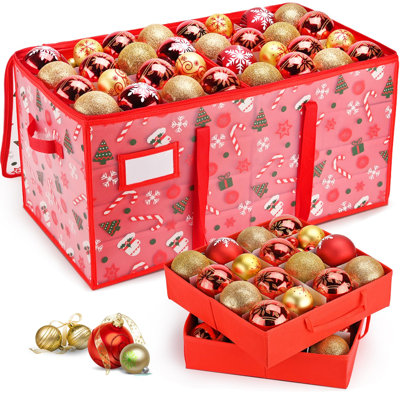 Boîte de rangement en plastique pour décorations de Noël avec séparateurs ajustables, contenants de rangement étanches pouvant contenir jusqu'à 128 décorations, double fermeture éclair, organisateur de décorations pour ranger les décorations de Noël et les gants.