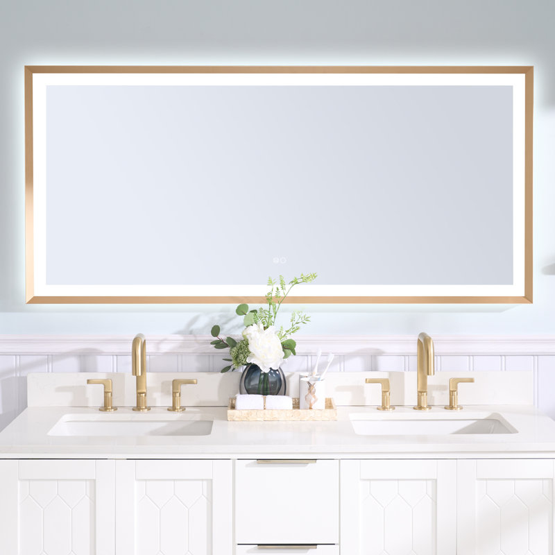 Miroir de salle de bain Edlun, Or brossé, 28 po x 60 po