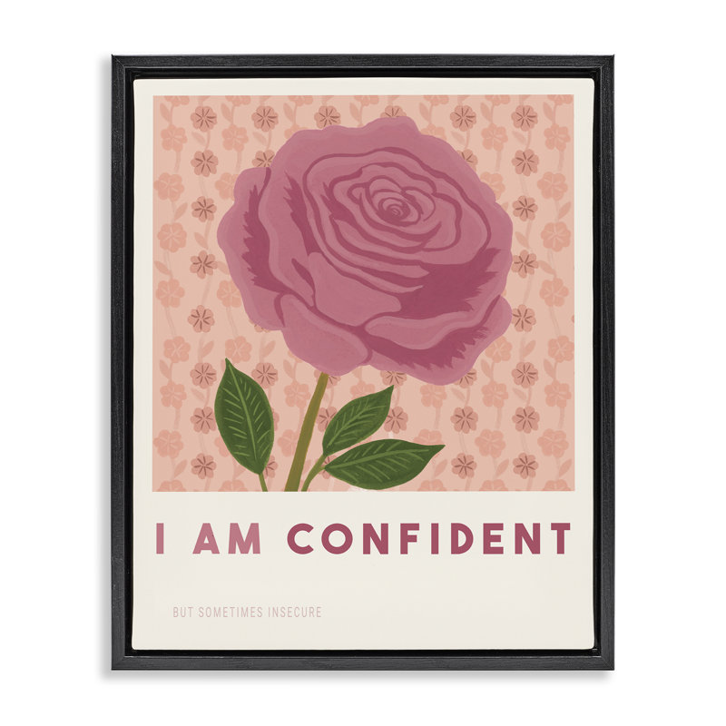 Cadre flottant Rose I Am Confident Affirmation, design par Courtney Haley, Cadre flottant noir de jais, H 21 po x l 17 po