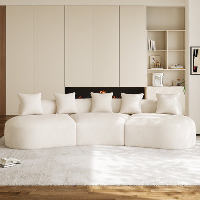 134 Inch Curved Chenille Modular Sectional Sofa with High Back and Anti Slip Base