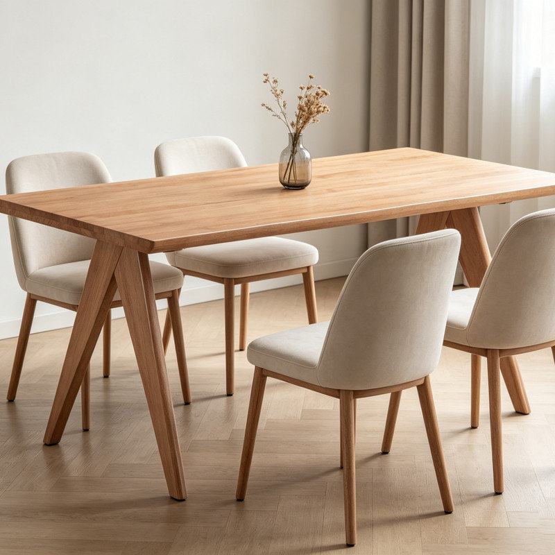 Table de salle à manger en bois à finition naturelle