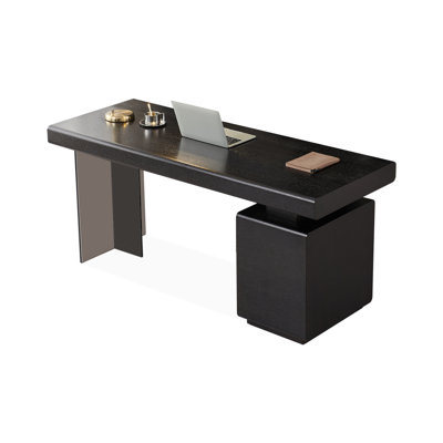 Black Rectangular Manufactured Wood desk