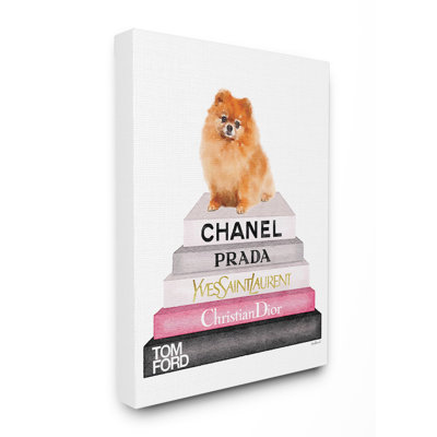 " High Fashion Bookstack Pomeranian Dog "