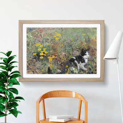 Cat on a Flowerbed by Bruno Liljefors - Picture Frame Painting