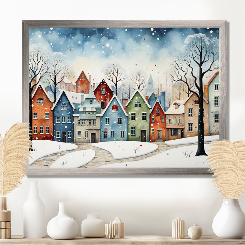 Multicolor Frosty City In Winter I - Winter Landscape, art mural, Cadre de coin argenté fermé, H 24 po x l 32 po x P 1 po