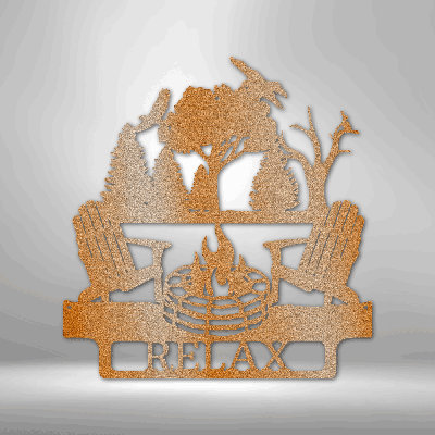Relax Camping Monogram Steel Sign Laser Cut Powder Coated Home & Office Metal Wall Decor Multiple Sizes & Colors