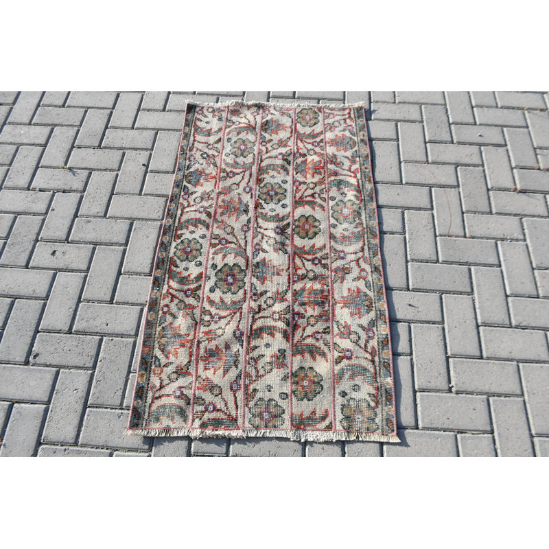 Tapis turc rétro Oushak de couleur verte, idéal pour le vestibule et la cuisine fabriqué à la main avec un motif tribal