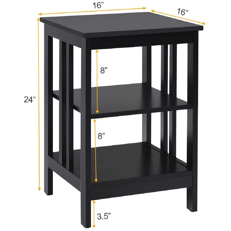 3-Tier Wooden End Table with Side Bars, Black