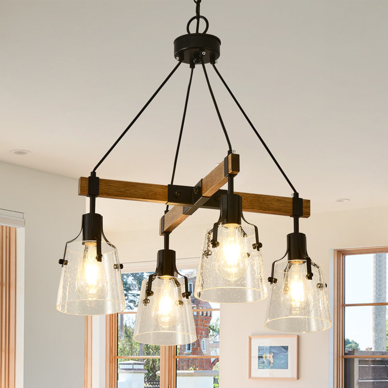 Lustres en bois de style campagnard pour la salle à manger, lustre rustique rétro en bois à 4 lumières pour le couloir du vestibule de l'îlot de cuisine