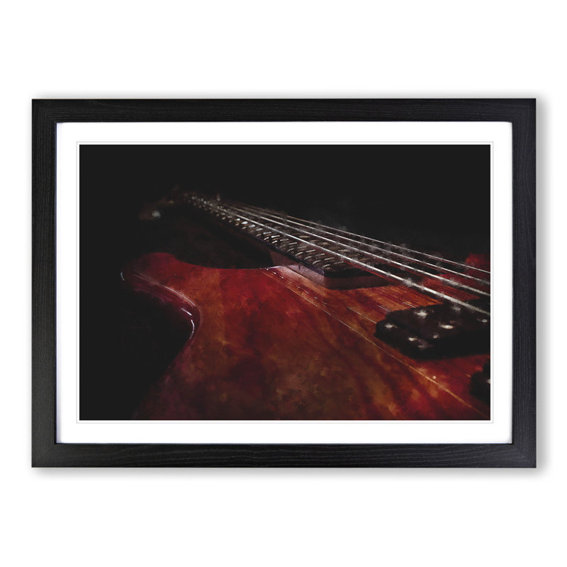 Cherry Red Bass Guitar - Picture Frame Graphic Art, Black Framed, 27cm H x 36cm W x 2cm D