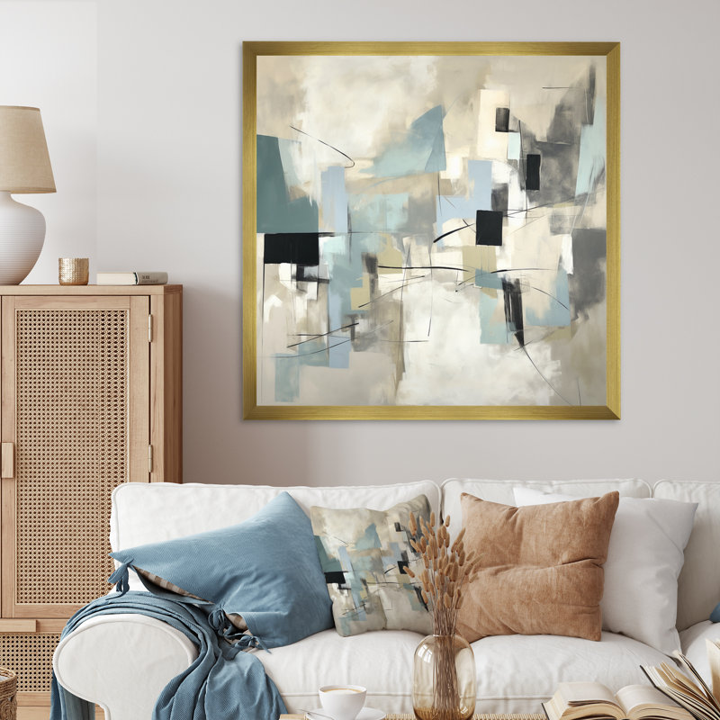 «Beige and Grey Unianted Creativité II», impression sur toile, Encadrement doré, H 30 po x l 30 po x P 1 po