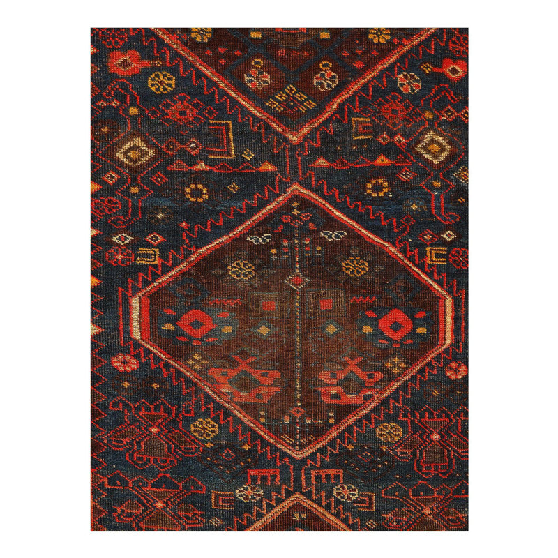 Tapis bleu marine / rouge en laine et coton 4 pi 3 po x 7 pi 2 po Southwestern