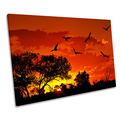 Africa Sunset Orange Birds - Wrapped Canvas Print