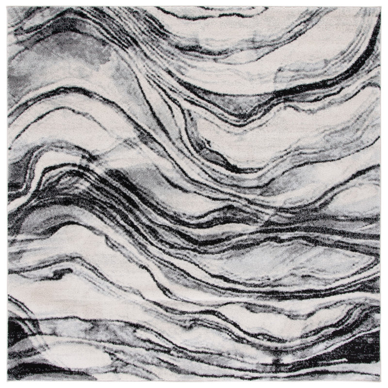 Tulum 275 Area Rug In Ivory / Black, Square 6'7"