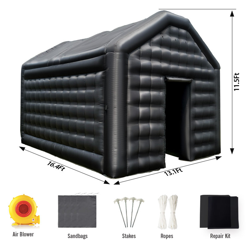 16.5' x 13' Inflatable Nightclub Tent Black Portable Party Dome with Air Blower, Black, 137.8" H x 196.85" W x 157.5" D