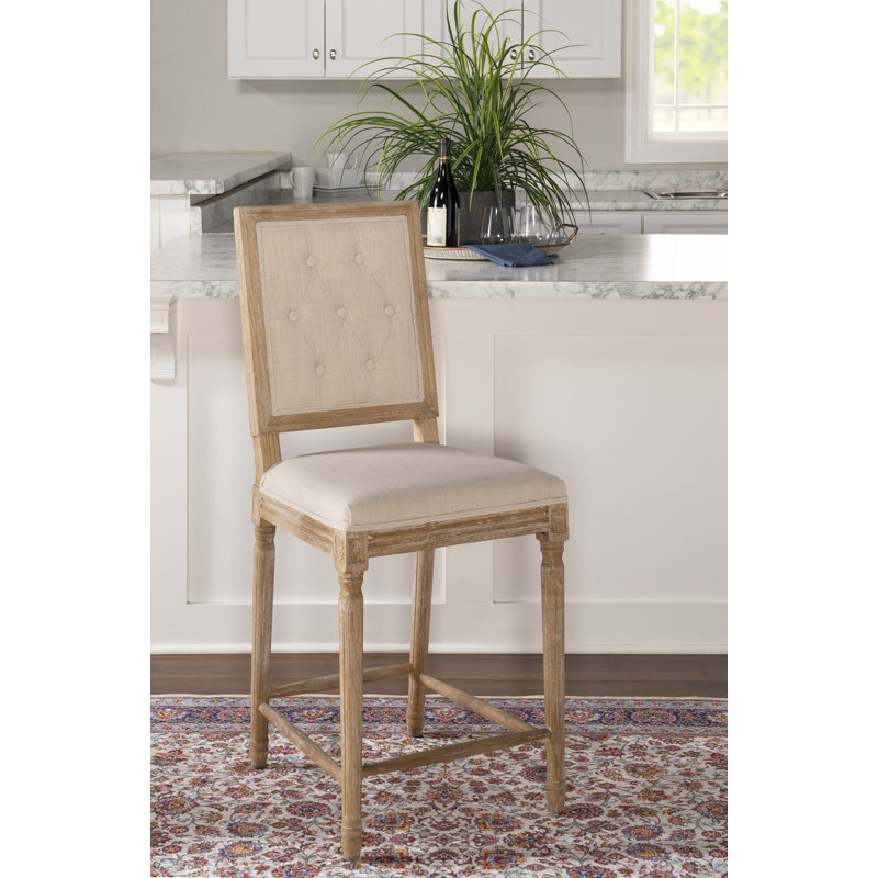 Lathrup Upholstered Counter Stool with Solid Wood Frame, Natural, Counter Stool (25" Seat Height)