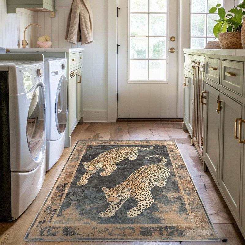 Apollo Leopard’S Reverie Charcoal Natural Animal Print Modern Area Rug, Rectangle 3'3" x 5'