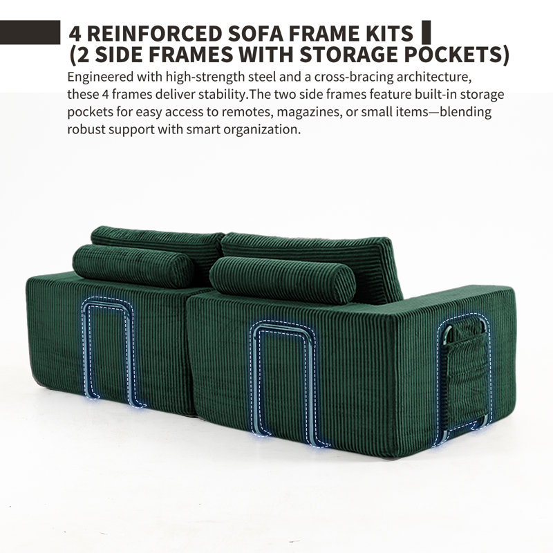 3 Seater Corduroy Sofa, Green